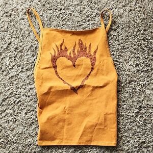 Silence + Noise NWOT Orange Flame Heart Graphic Tank Top – Juniors M, Y2K Vintag